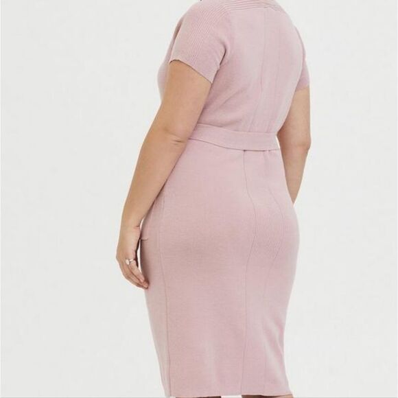 🐢 Torrid Mauve Pink Sweater Knit Self Tie Shift Dress Size 3 - Picture 5 of 17